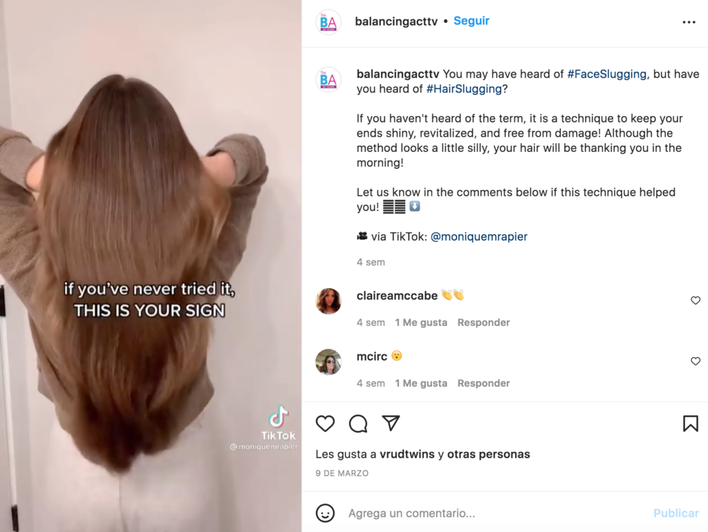 Hair slugging Instagram